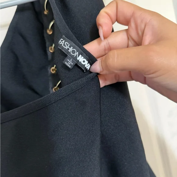 Fashion Nova Black One-Shoulder Dress with Gold Accents - Picture 3 of 3